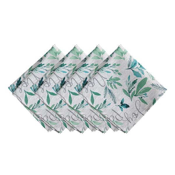 Threadmade Home Seasons Greetings Holiday Fabric Napkins, Set of 4, Blue - 17"W x 17"L