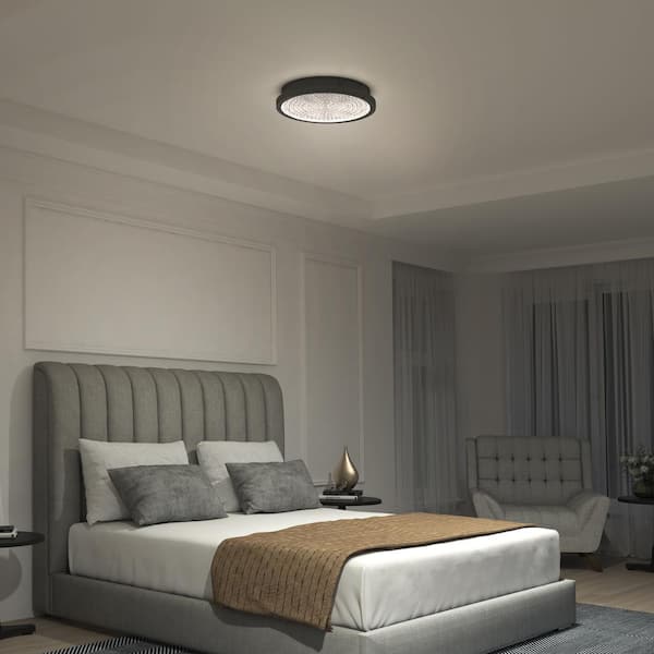 Artika Glam 13.5 in. 1-Light Modern Black Integrated LED Flush Mount Ceiling Light Fixture for Kitchen or Bedroom