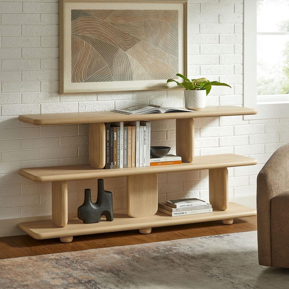 MODWAY Lyle 28.5 in. Tall Wood in Natural Sculptural 2-Tier