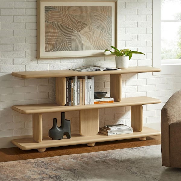 Lyle 28.5 in. Tall Wood in Natural Sculptural 2-Tier Bookcase