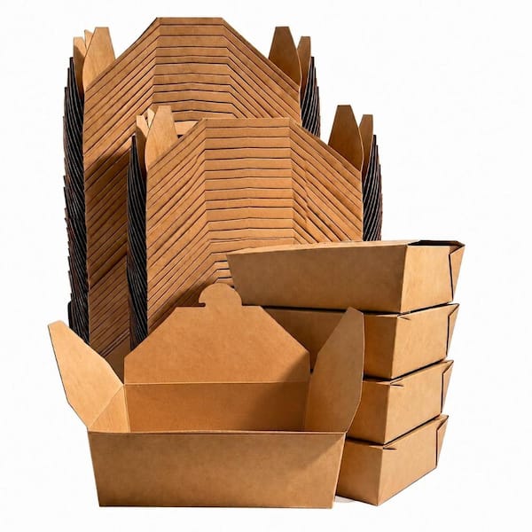 Disposable Kraft Takeout Boxes, 70 oz, 50-Pack, Brown To-Go Containers, Microwaveable Refrigerator Safe