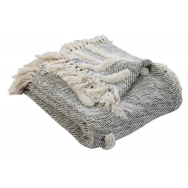 HomeRoots Charlie Black and Gray Geometric Cotton Throw Blanket