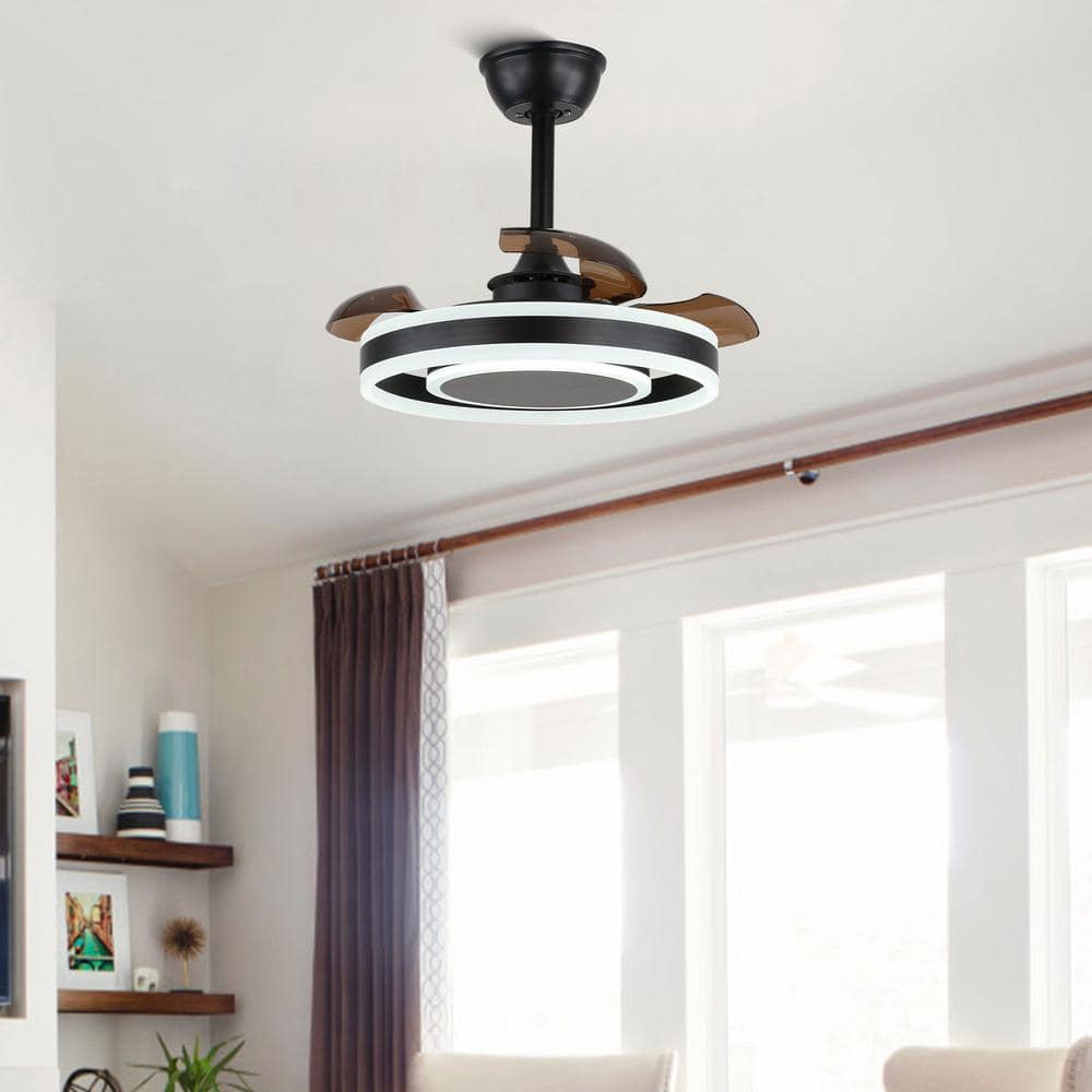 22-Inch Black Modern Ceiling Fan with Clear Blades and LED Light