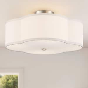 16 in. 4-Light Nickel Semi Flush Mount Ceiling Light Fixture with Clover Fabric Shade, Acrylic Diffuser and E26 Bases