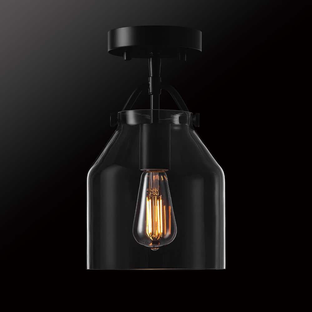 Matte Black Flush Mount Ceiling Light with Clear Glass Shade