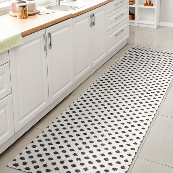 Rabat High-Low Pile Mini-Diamond Trellis White/Black 2 ft. x 8 ft. Indoor/Outdoor Runner Rug