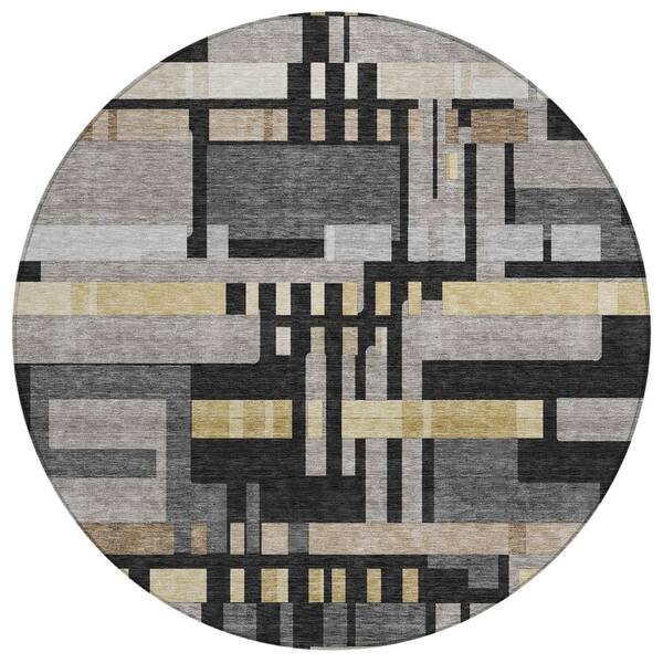 Chantille Machine Washable Indoor/Outdoor Abstract ACN3051 Black 8 ft. x 8 ft. Round Rug