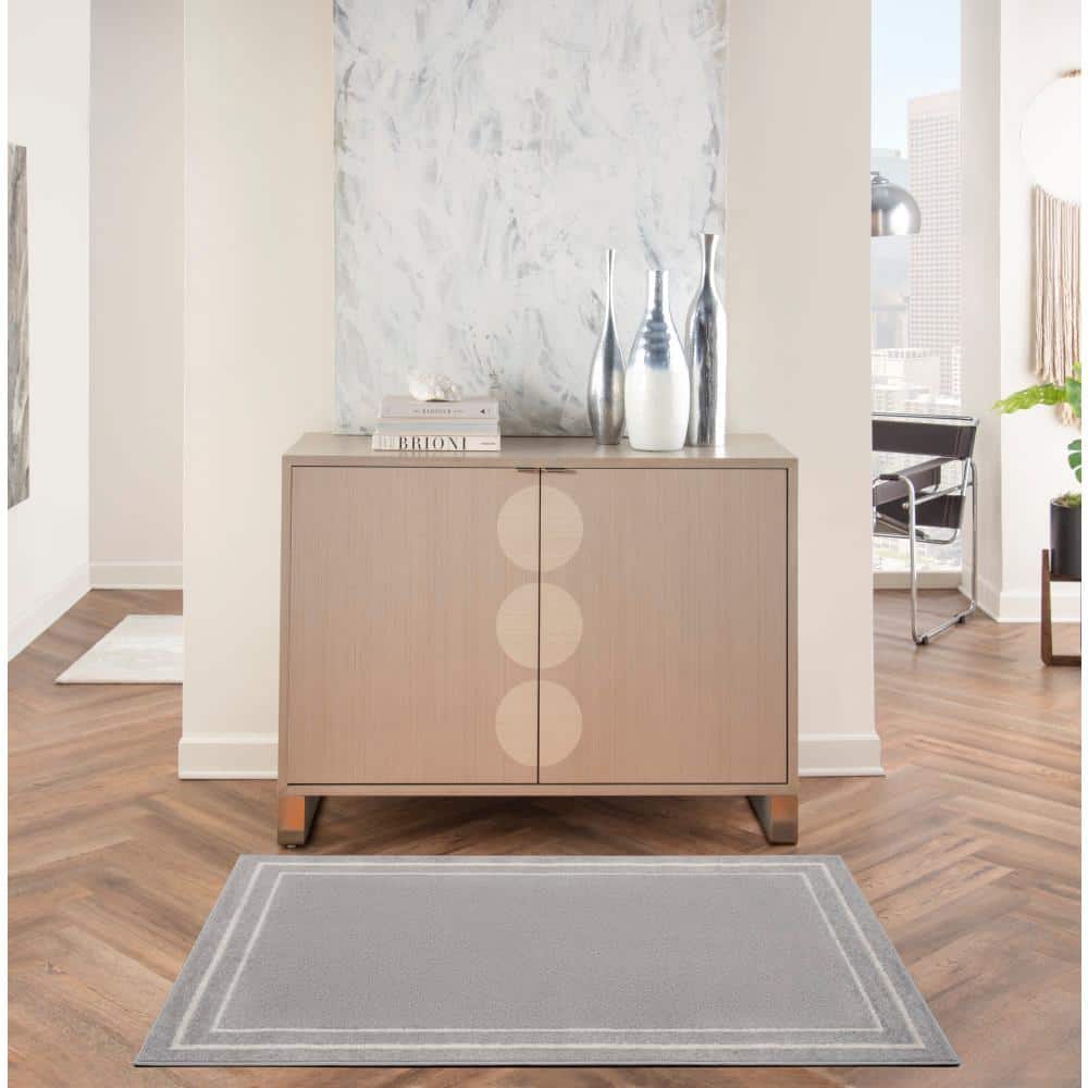 Grey/Ivory 2' x 4' Stain-Resistant Synthetic Area Rug