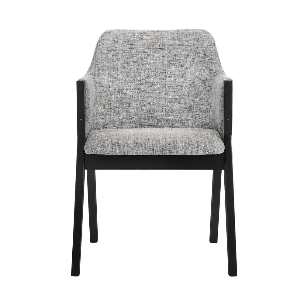 Set of 2 Gray Fabric and Black Wood Dining Chairs