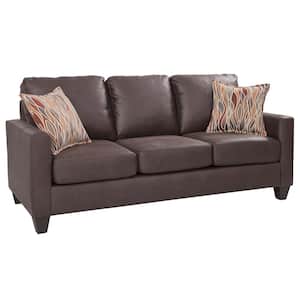 Square Arm Series 78 in. W Square Arm Faux Leather Straight Sofa with Two Accent Pillows in Pinto Brown