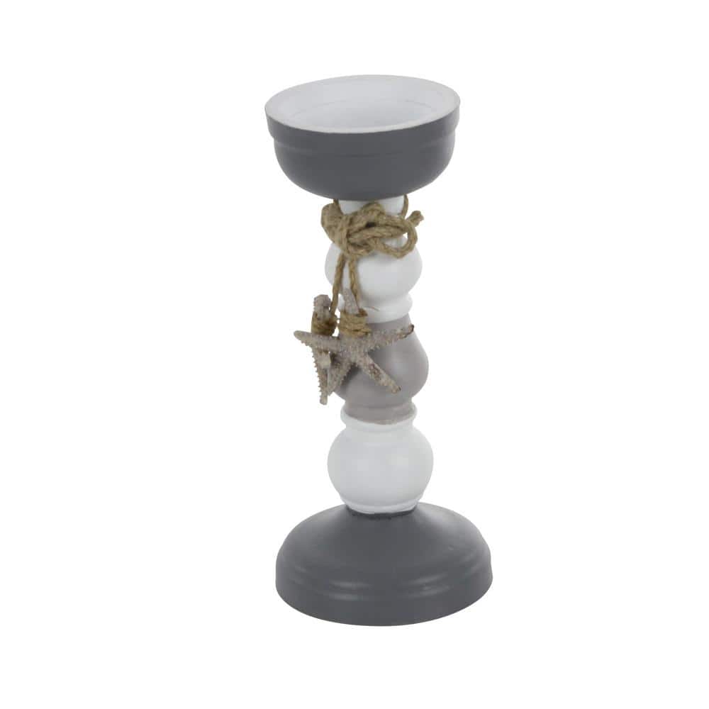 Gray and White Wooden Nautical Candle Holders with Starfish Embellishment, Set of 2
