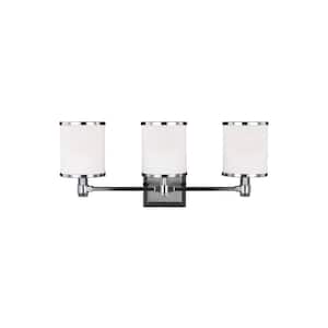 Prospect Park 23 in. 3-Light Satin Nickel and Chrome Traditional Modern Wall Bathroom Vanity Light with White Glass