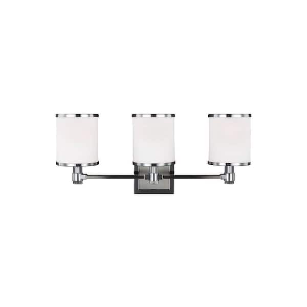 Prospect Park 23 in. 3-Light Satin Nickel and Chrome Traditional Modern Wall Bathroom Vanity Light with White Glass