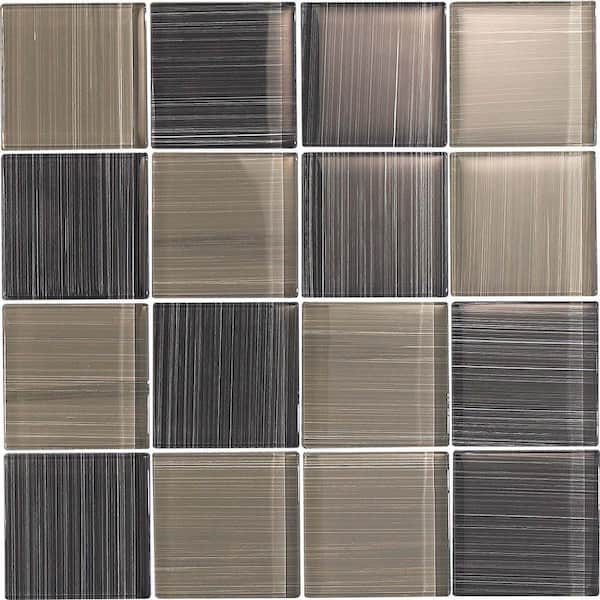 Epoch Architectural Surfaces Brushstrokes Grigio-1504-3 Mosaic Glass Mesh Mounted - 4 in. x 4 in. Tile Sample-DISCONTINUED