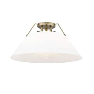 Orwell 18.75 in. 3-Light Aged Brass and Opal Glass Flush Mount