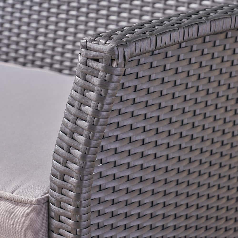 St. Lucia Gray Wicker Outdoor Loveseat with Silver Cushions