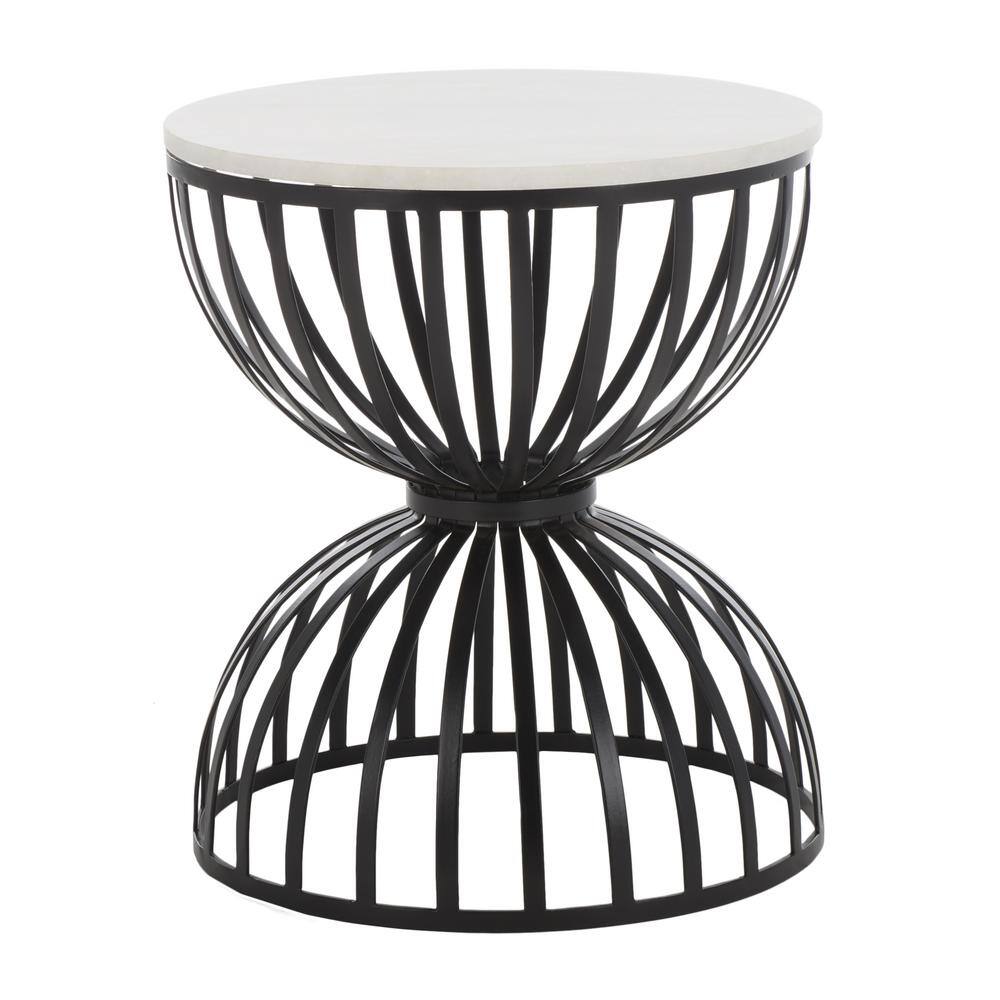 Tissaia Round White Marble and Black Iron Accent Table