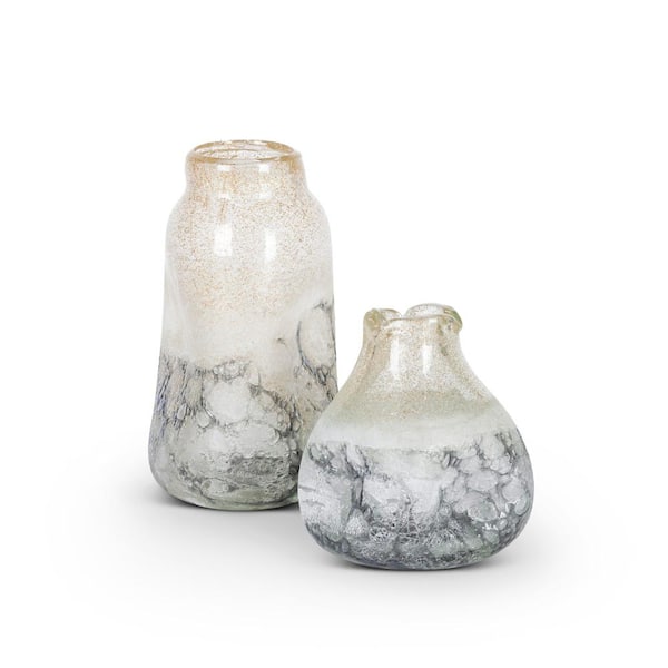 Set Of 2 Large Decorative Clear Glass Vases - Set A