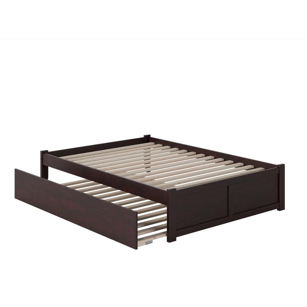 Espresso Queen Wood Platform Bed with Trundle and Slats