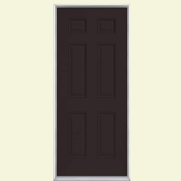 36 in. x 80 in. 6-Panel Left Hand Inswing Painted Steel Prehung Front Exterior Door No Brickmold
