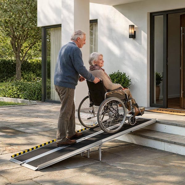 Portable Wheelchair Ramp, 7 ft., Non-Slip Aluminum Folding Handicap Ramp for Wheelchair, 800 lbs., Door Threshold Ramps