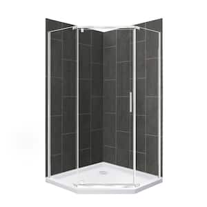 Cove 36 in. L x 36 in. W x 78 in. H Corner Shower Stall/Kit with Corner Drain in Brushed Nickel and Slate
