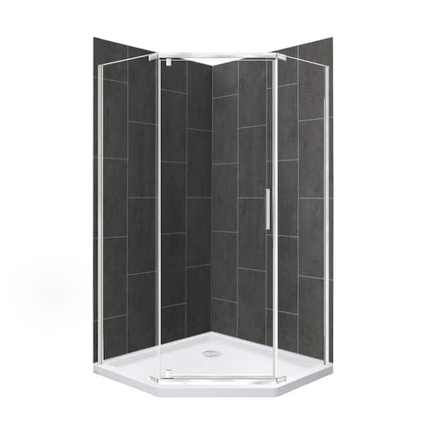 CRAFT + MAIN Cove 36 in. L x 36 in. W x 78 in. H Corner Shower Stall/Kit with Corner Drain in Brushed Nickel and Slate