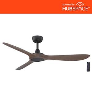 Tager 52 in. Smart Indoor/Outdoor Matte Black with Whiskey Barrel Blades Ceiling Fan with Remote Powered by Hubspace