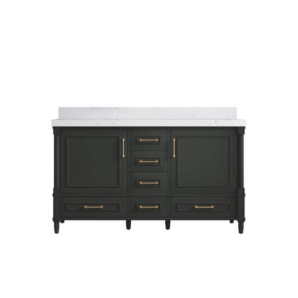 Willow Collections Hudson 60 in. Double Sink Freestanding Black Top Bath Vanity with Empira White Quartz Top Unassembled