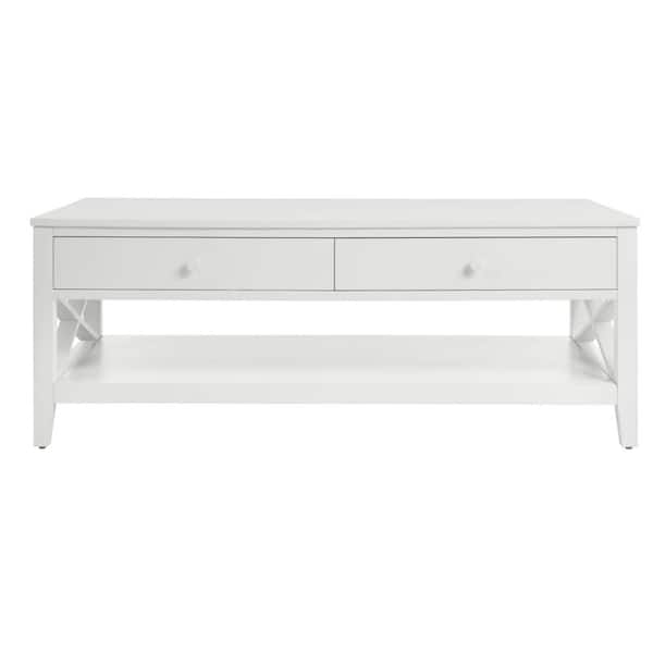 StyleWell Oakley 48 in. White Large Rectangle Wood Coffee Table with 2-Drawers