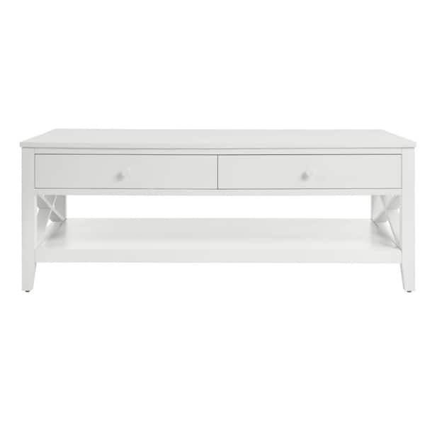 StyleWell Oakley 48 in. White Large Rectangle Wood Coffee Table with  2-Drawers CF1810253-WHT - The Home Depot