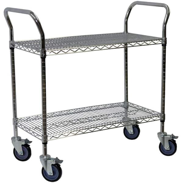 Storage Concepts 2-Shelf Steel Wire Service Cart in Chrome - 39 in H x 48 in W x 18 in D