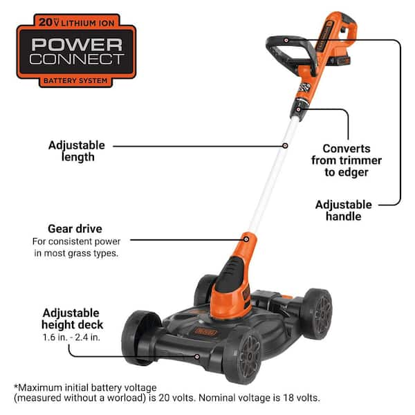 BLACK+DECKER 20V MAX Cordless Battery Powered 3-in-1 String Trimmer, Lawn  Edger & Lawn Mower Kit with (2) 2Ah Batteries & Charger MTC220 - The Home  Depot