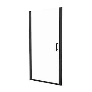 36 to 37-3/8 in. W. x 72 in. H Pivot Semi-Frameless Shower Door in Matte Black Finish with SGCC Certified Clear Glass