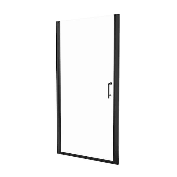 36 to 37-3/8 in. W. x 72 in. H Pivot Semi-Frameless Shower Door in Matte Black Finish with SGCC Certified Clear Glass