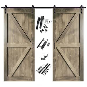 60 in. x 84 in. K-Frame Classic Gray Double Pine Wood Interior Sliding Barn Door with Hardware Kit, Non-Bypass