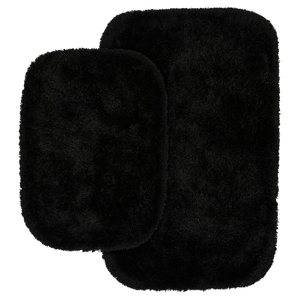 Garland Rug Finest Luxury Black 21 in. x 34 in. Washable Bathroom 2-Piece Rug Set