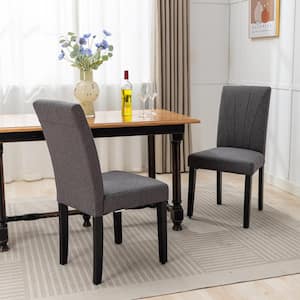 Gray Dining Chairs Modern Fabric and Solid Wood Legs and High Back Chairs for Kitchen/Living Room Upholstered (Set of 2)