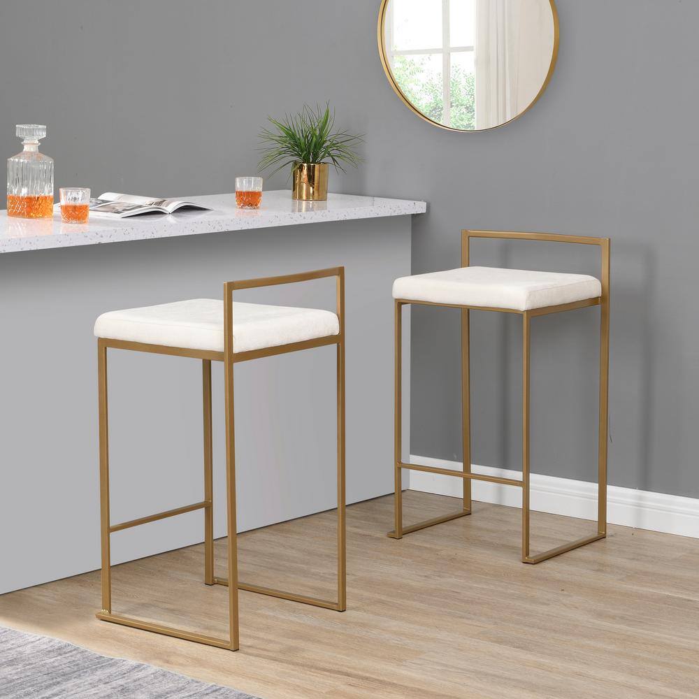 Lucien Cream Faux Leather and Gold Metal Backless Counter Stool