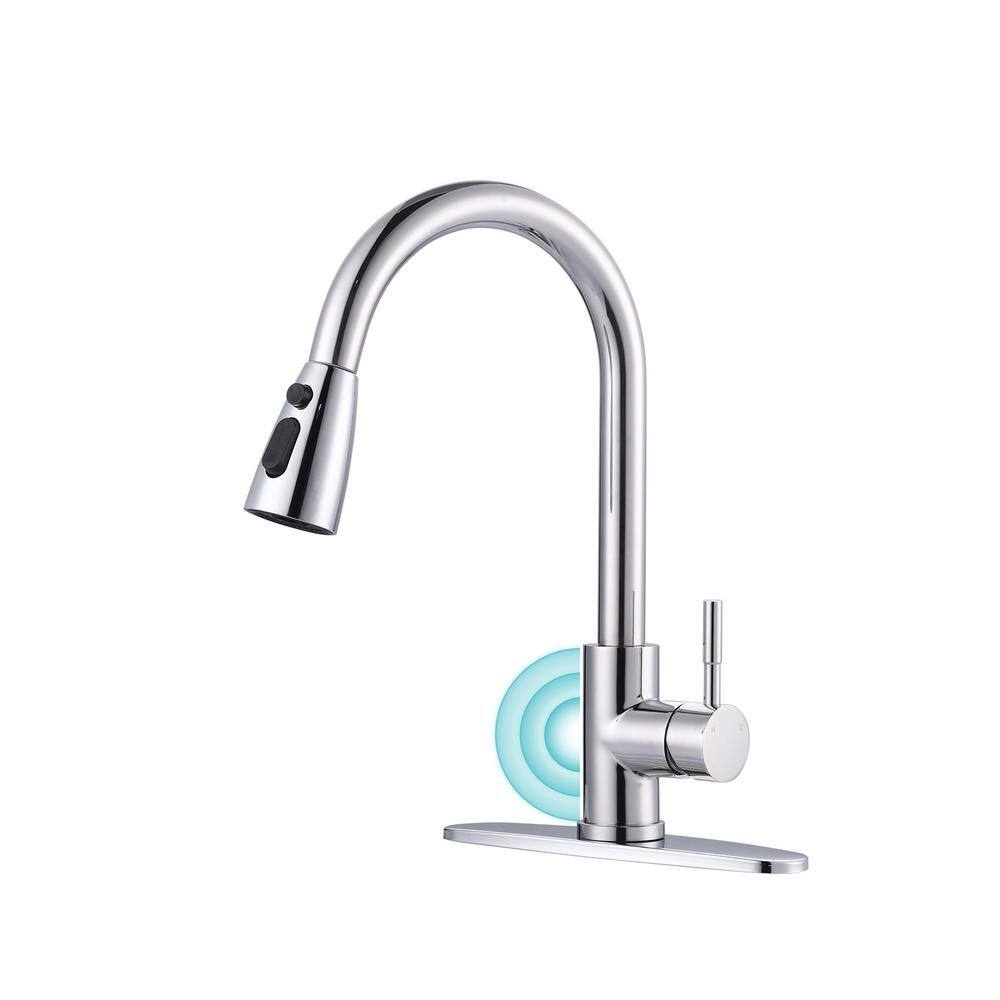Single Handle Pull Down Sprayer Kitchen Faucet with Touchless Sensor Stainless Steel in Polished Chrome
