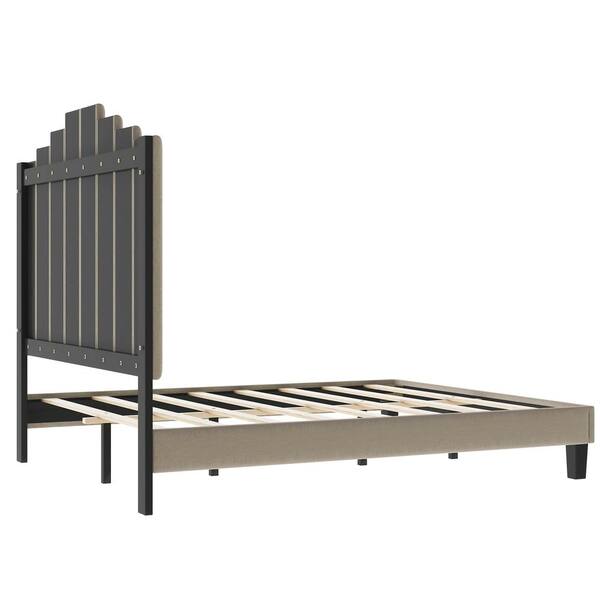 Beige Queen Size Upholstered Platform Bed With Soft Headboard And Sy Slat Support Legs Gz Wf282786aaa Beige Queen Size Upholstered Platform, Lucia Upholstered Bed Frame King Size