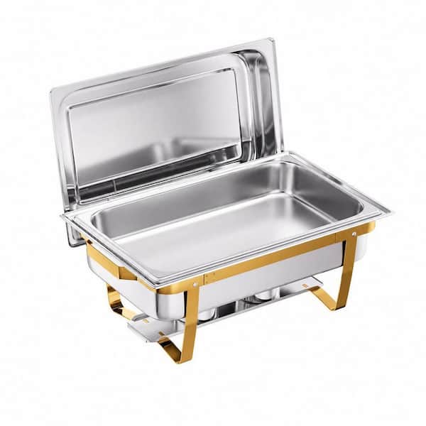 4-Pack 9 qt Gold Stainless Steel Stackable Chafing Dishes for Buffet and Catering Events