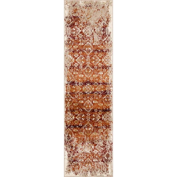 Kas Rugs Heritage Ivory/Rust 2 ft. x 8 ft. Anna Distressed Moroccan Runner Rug