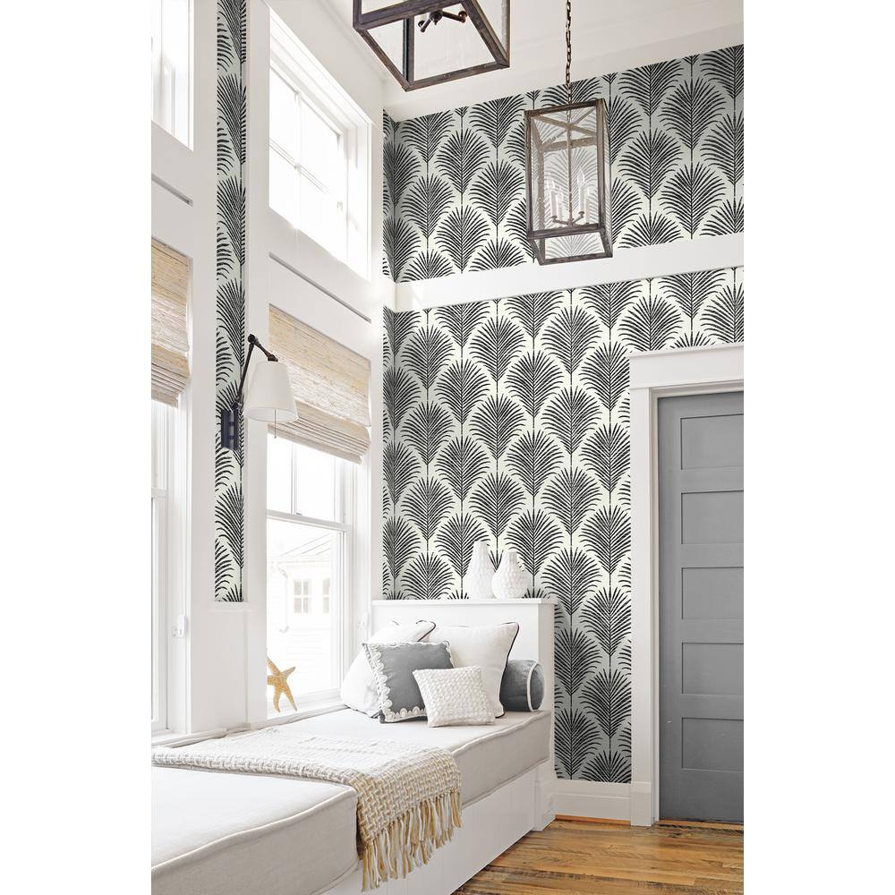 Inkwell & Off-White Vinyl Palm Leaf Peel and Stick Wallpaper