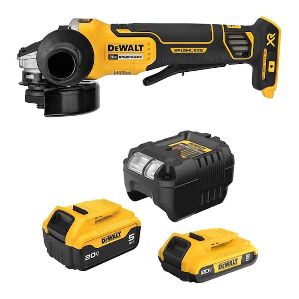 20V MAX XR Lithium-Ion Cordless Brushless 4.5 in. Small Angle Grinder with 20V MAX 5Ah and 2Ah Batteries and Charger