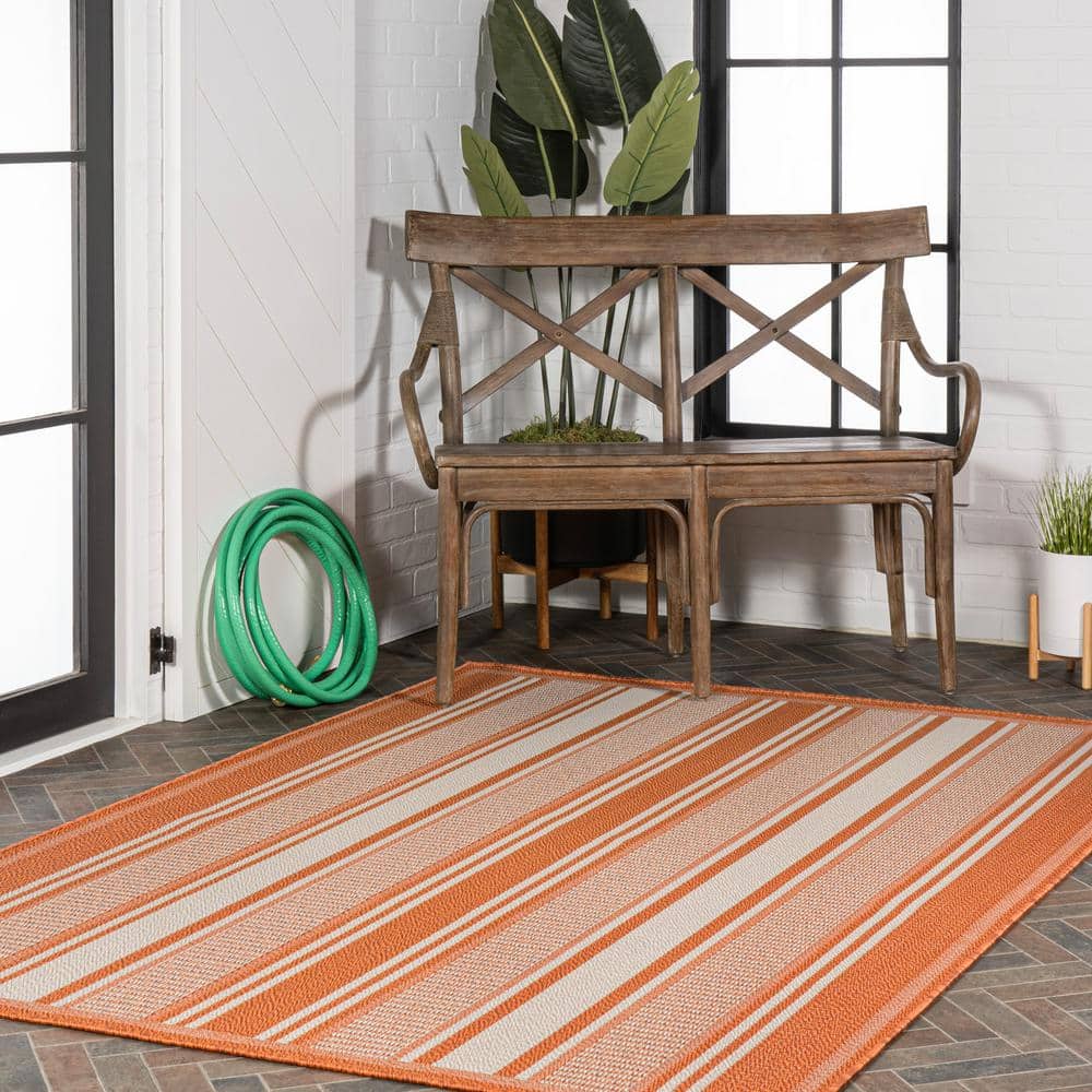 Haynes 3' x 5' Orange and Cream Synthetic Stripe Area Rug