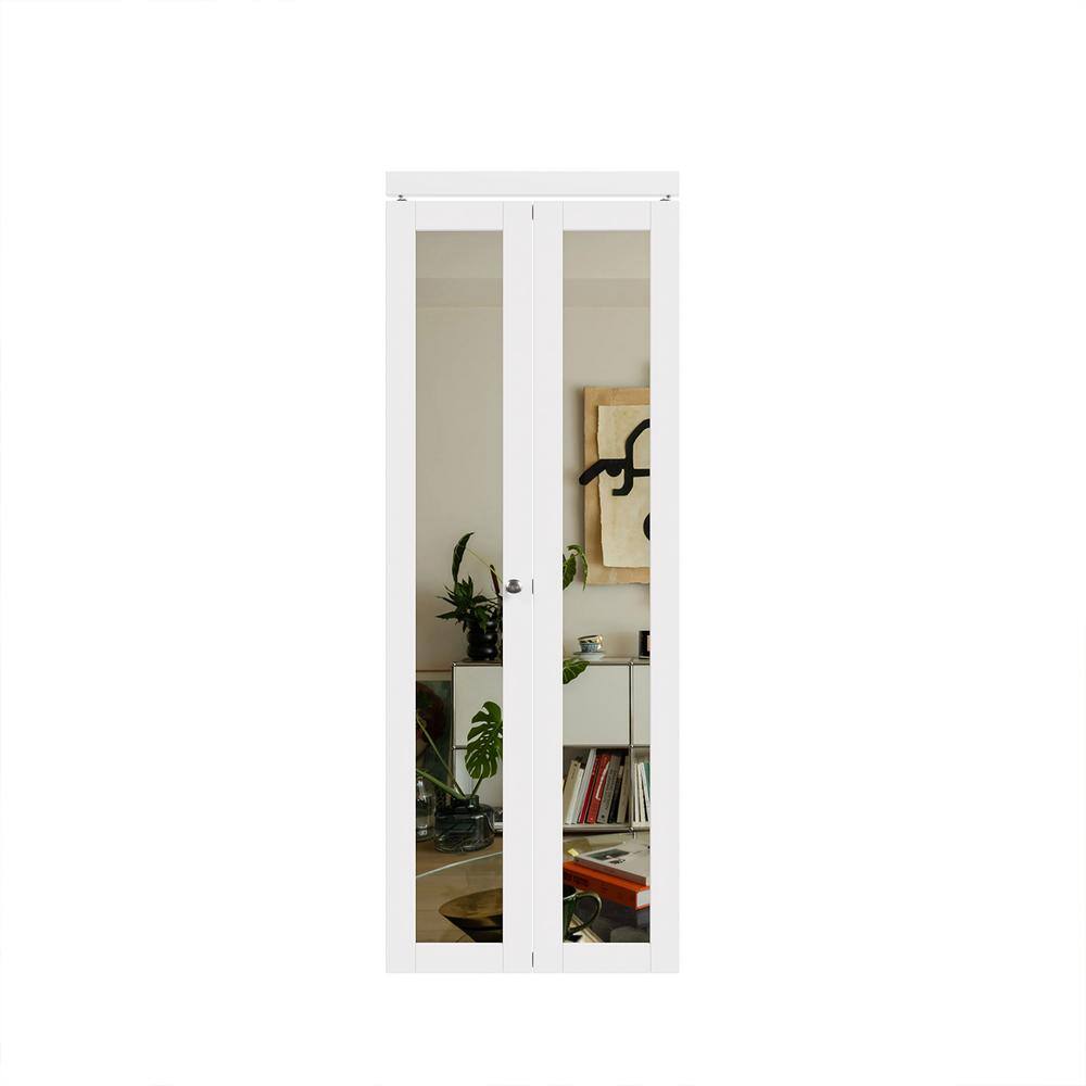 TENONER 30 in. x 80 in. Webbing and Wood Bi-Fold Interior Door for Closet, MDF, White Folding Door Wardrobe, Including Hardware