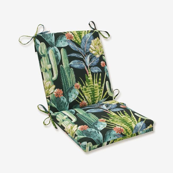 Pillow Perfect Botanical Outdoor/Indoor 18 in W x 3 in H Deep Seat, 1-Piece Chair Cushion and Square Corners in Black/Blue Hattaras