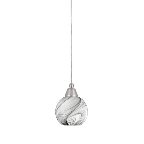 Unbranded Bryson 5 in. 1-Light Brushed Nickel Cord Pendant Light with 5.75 in. Onyx Swirl Glass Shade, no bulb included