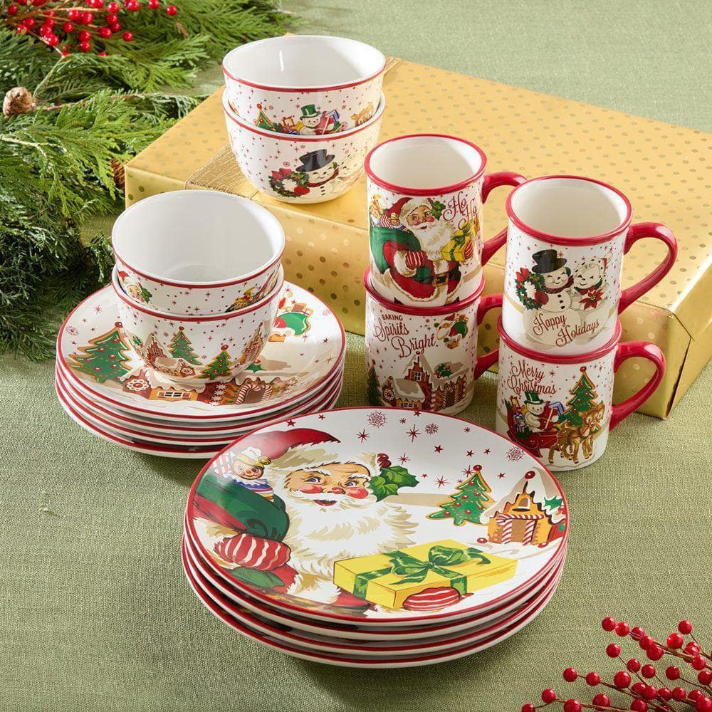 Certified International Santa's Retro Christmas 16-Piece Ceramic